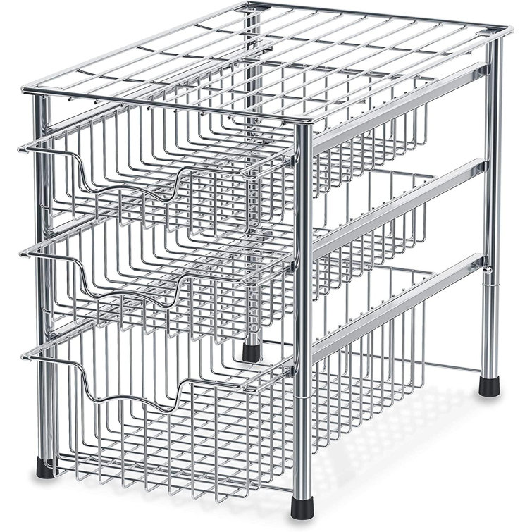 Rebrilliant Stackable 3 Tier Sliding Basket Organizer Drawer, Chrome